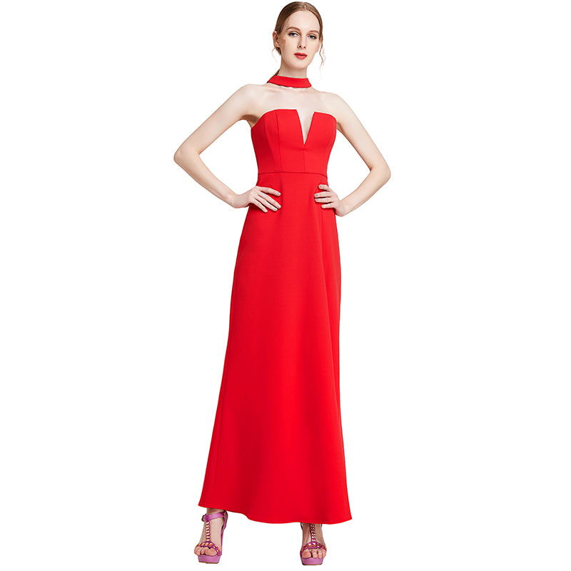 JJparty-D016 Women solid off shoulder bustier maxi evening dress