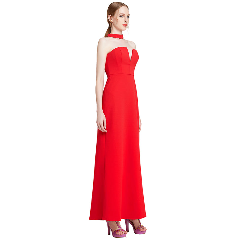 JJparty-D016 Women solid off shoulder bustier maxi evening dress