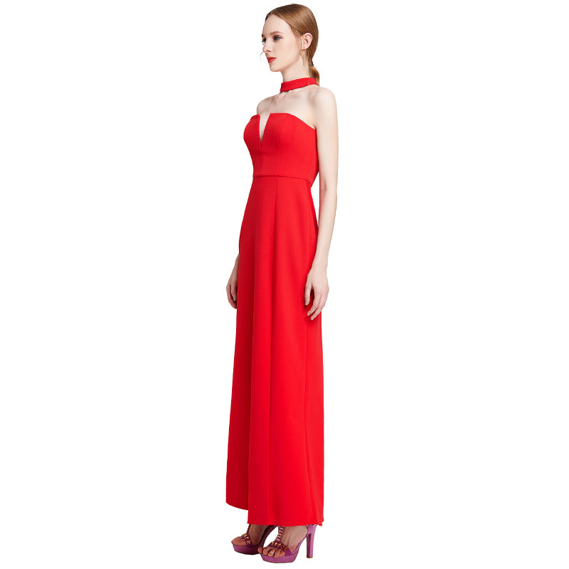 JJparty-D016 Women solid off shoulder bustier maxi evening dress