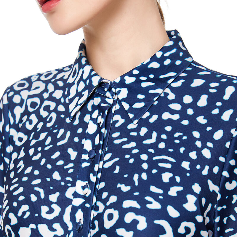 JJparty-D022 Women animal print long sleeves shirt collar midi day dress