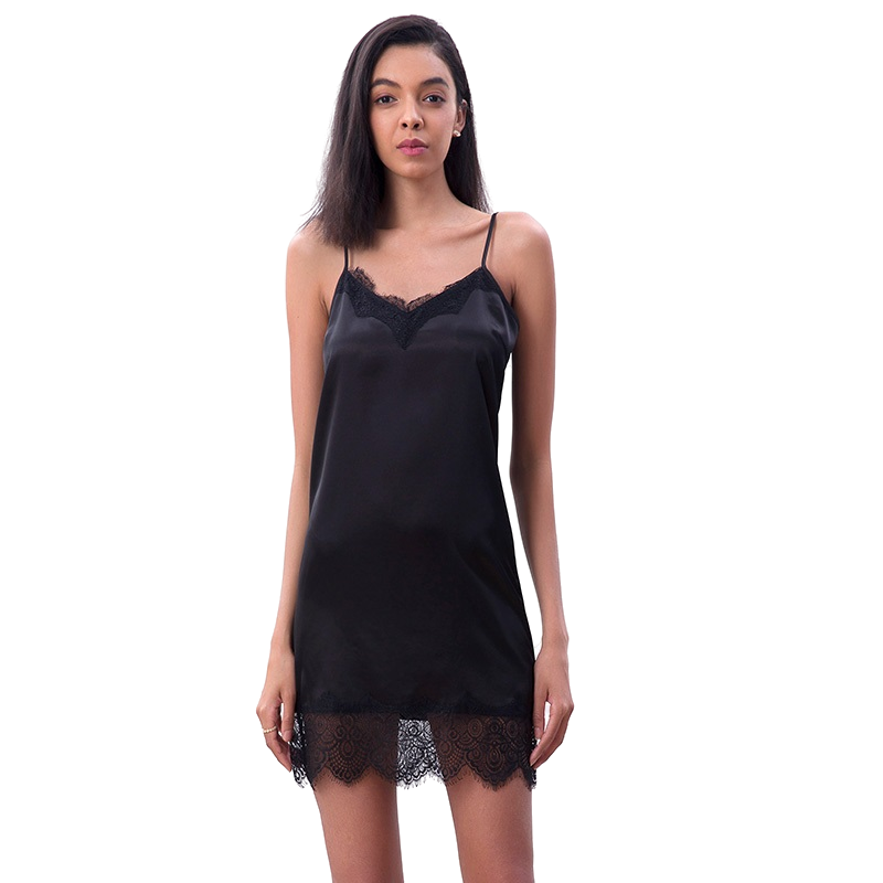 JJparty-D100 Women solid satin lace trimmed strappy mini slip dress