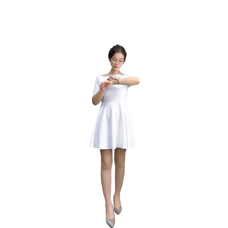 JJparty-D413 Women solid short sleeve boat neck flared mini dress
