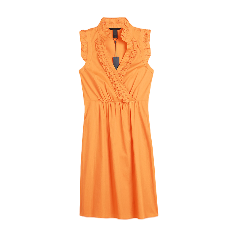 JJparty-B528 Women cotton V neck sleeveless ruffle detail straight hem mini dress