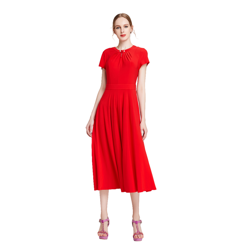 JJparty-H628 Women solid knit cap sleeves midi day dress