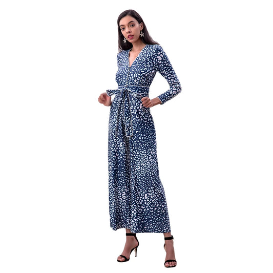 JJparty-R171-2 Women animal print long sleeves flare leg jumpsuit