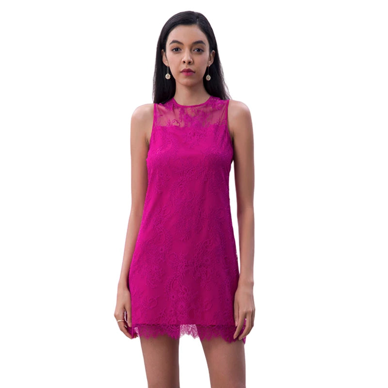 JJparty-D097-5 Women Floral eyelash lace sleeveless fitted day and party mini dress