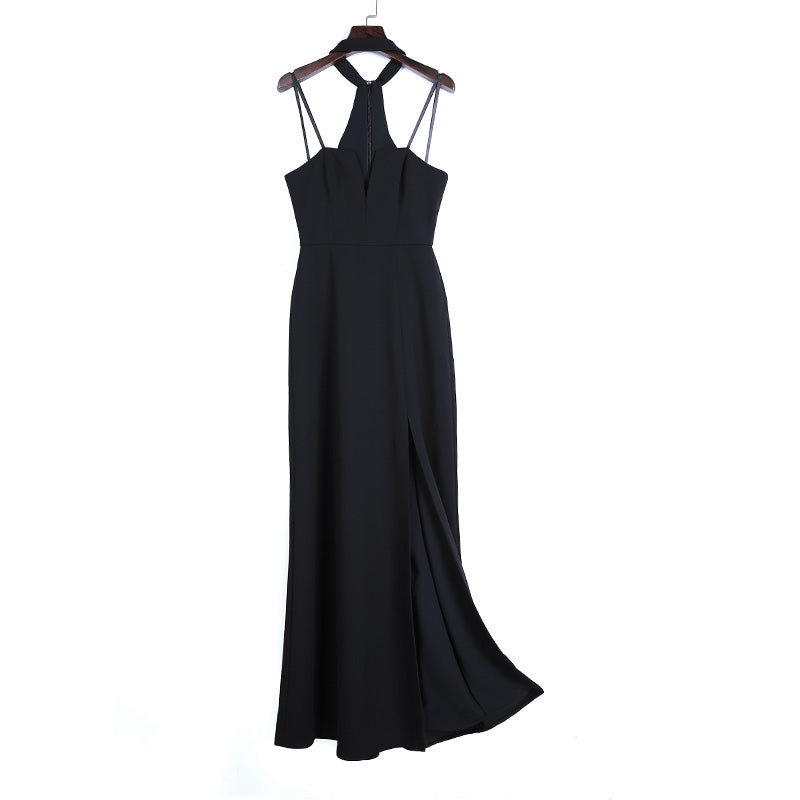 JJparty-8N67 Women solid strapless halter back maxi evening dress