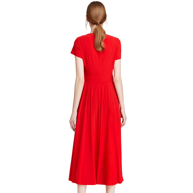 JJparty-H628 Women solid knit cap sleeves midi day dress