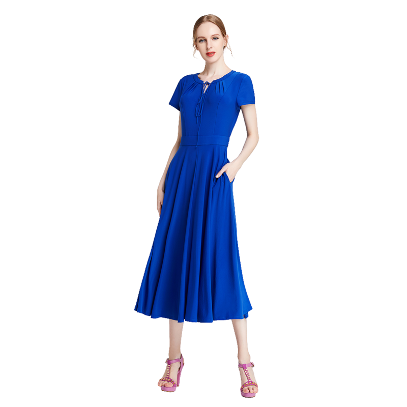 JJparty-H628 Women solid knit cap sleeves midi day dress