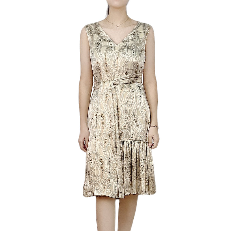 JJparty-D230 Women paisley print wraparound tie-waist tiered party dress