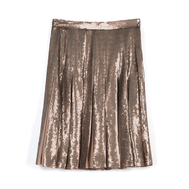 JJparty-C630 Women sequinned pleated party short skirt
