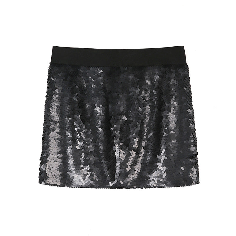 JJparty-C104 Women silk fully sequinned party min skirt