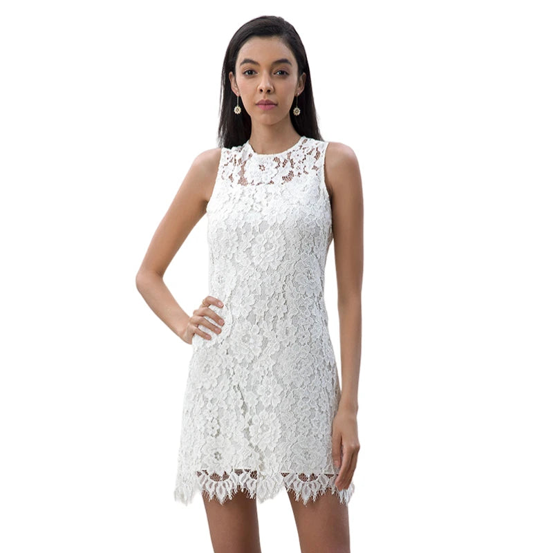 JJparty-D097 Women floral eyelash lace sleeveless fitted day and party mini dress