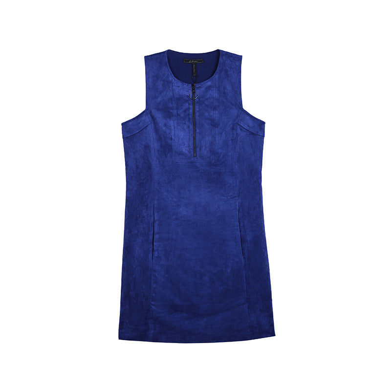 JJparty-9K42 Women stretch faux suede round neck sleeveless short sheath dress
