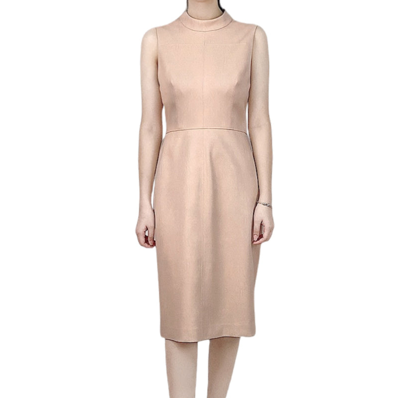 JJparty-D240 Women faux leather stand collar sleeveless straight-cut midi dress
