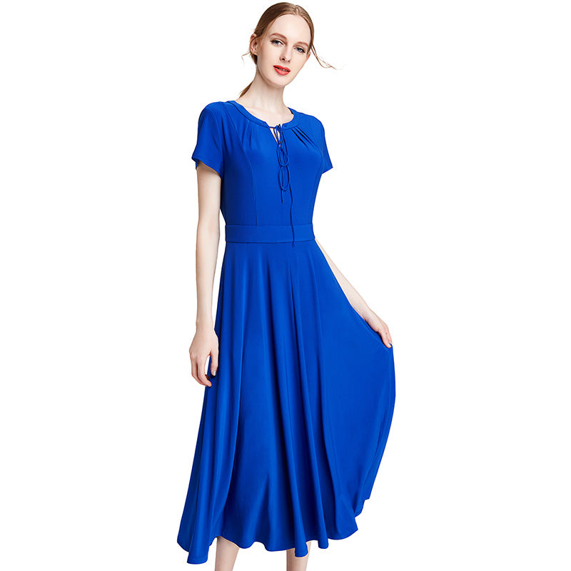 JJparty-H628 Women solid knit cap sleeves midi day dress