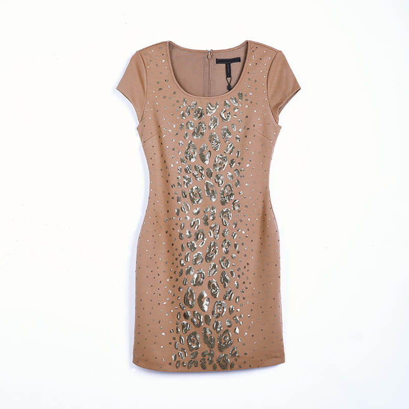 JJparty-U407 Women solid knit scoop neck cap sleeves sequinned bodycon mini dress
