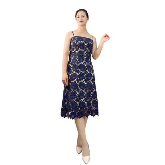 JJparty-D405 Women flower embroidered lace bare shoulder midi party dress