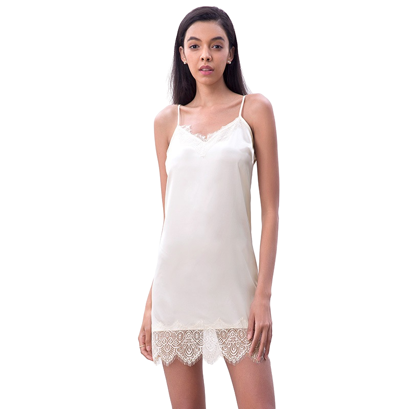 JJparty-D100 Women solid satin lace trimmed strappy mini slip dress