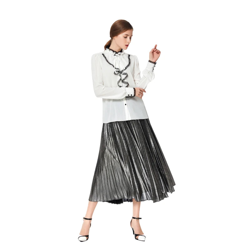 JJparty-C080 Women metallic knit elasticated waist full circle sunburst pleated evening midi skirt