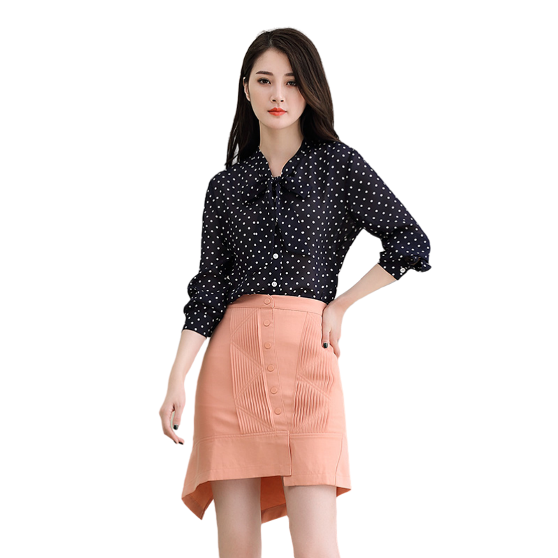 JJparty-C005 Women tencel blend pintuck detail asymmetric mini skirt