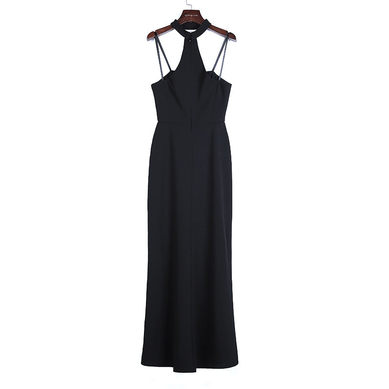 JJparty-8N67 Women solid strapless halter back maxi evening dress