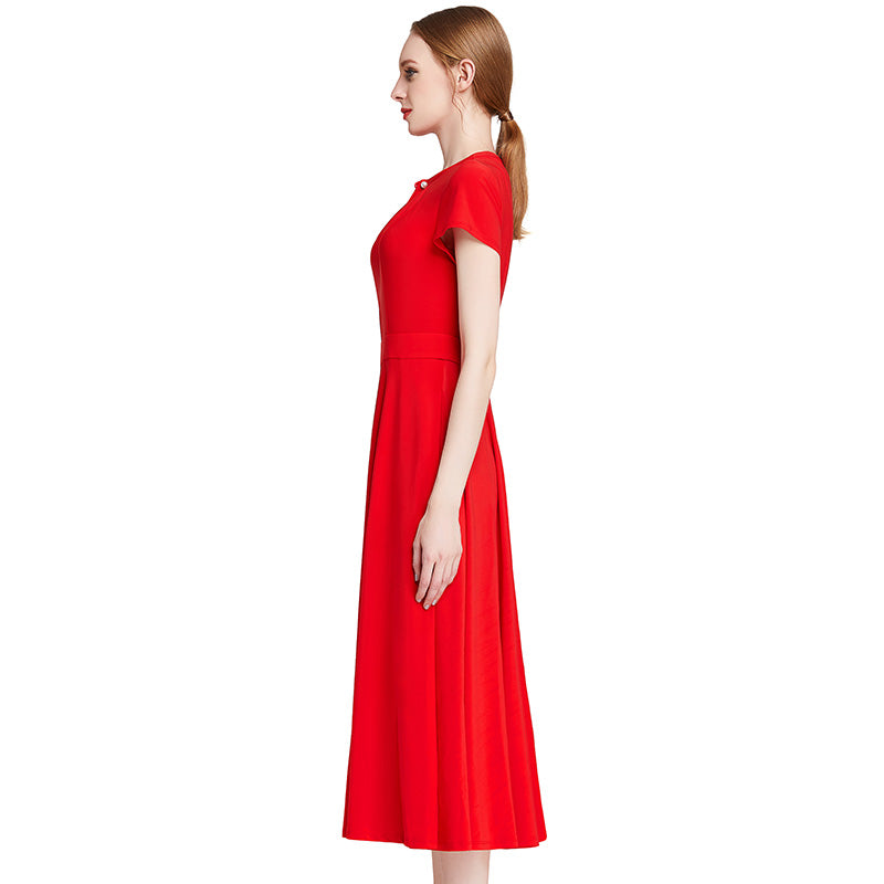 JJparty-H628 Women solid knit cap sleeves midi day dress