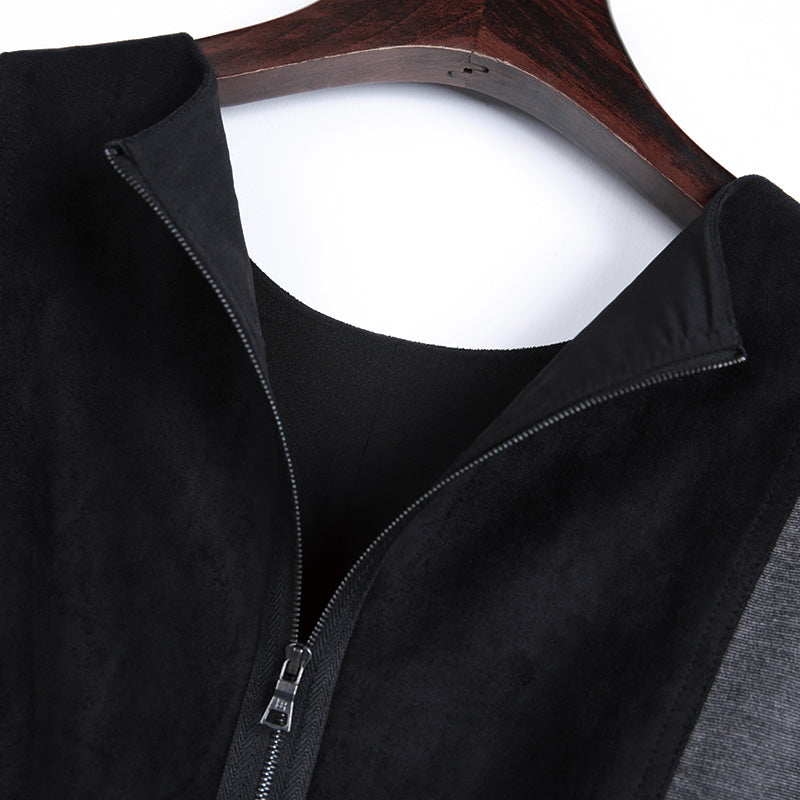 JJparty-1G70 Women heather knit faux suede color-block paneled smart casual short dress