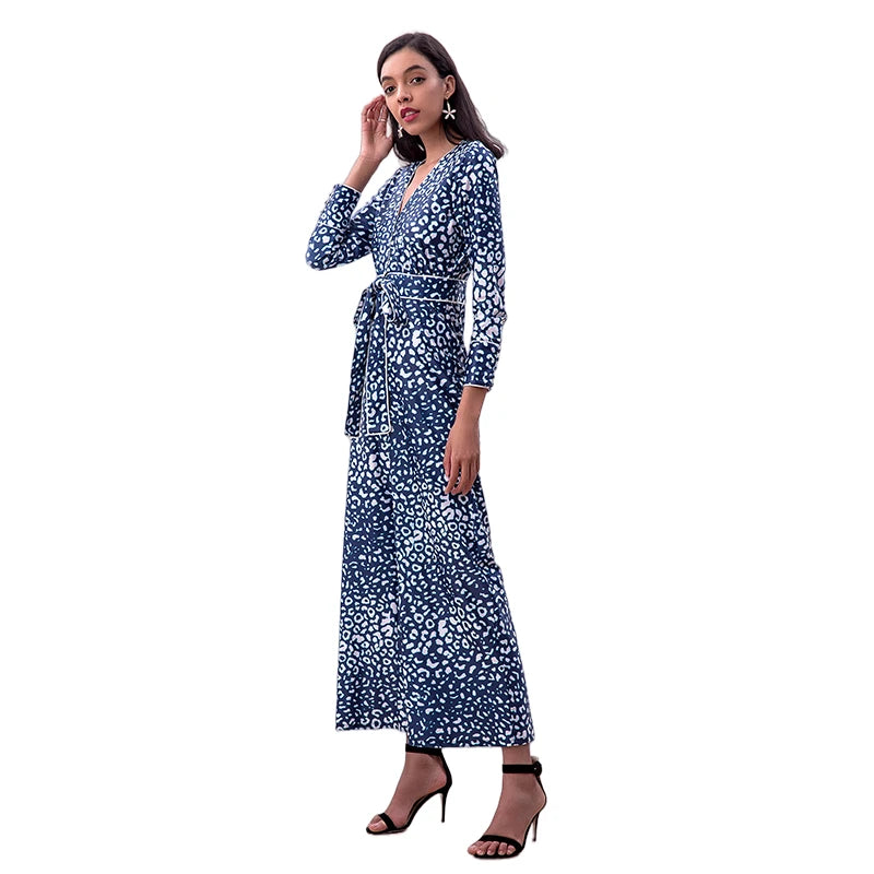 JJparty-R171-2 Women animal print long sleeves flare leg jumpsuit