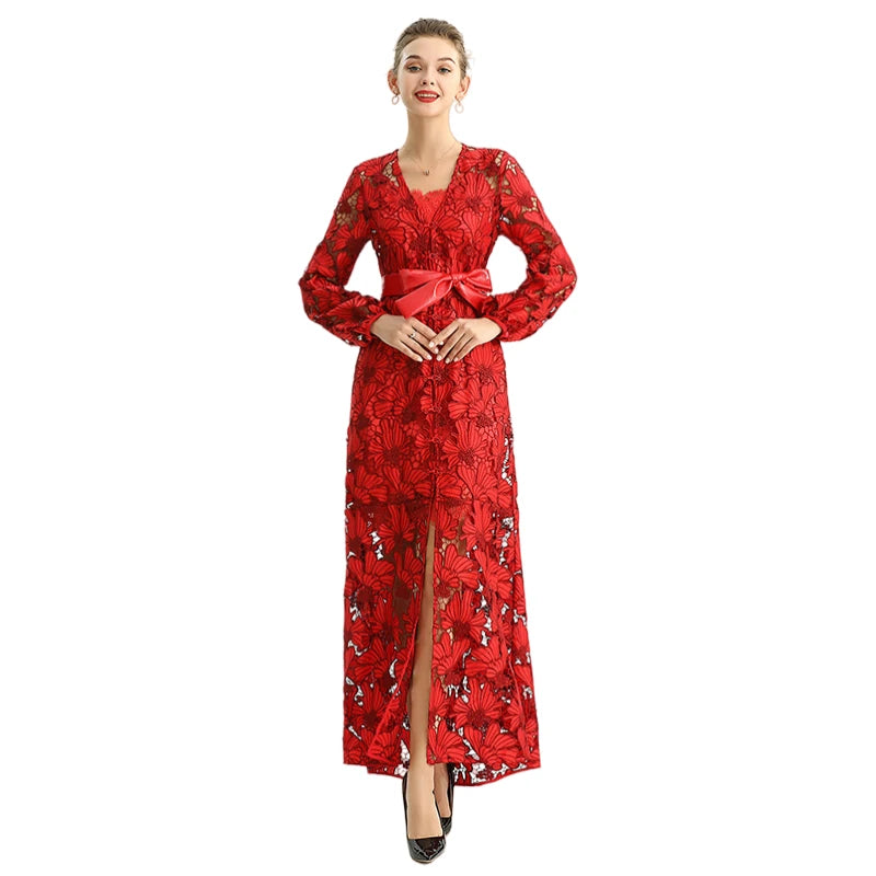 JJparty-C165-1 Women cut out embroidery maxi evening dress
