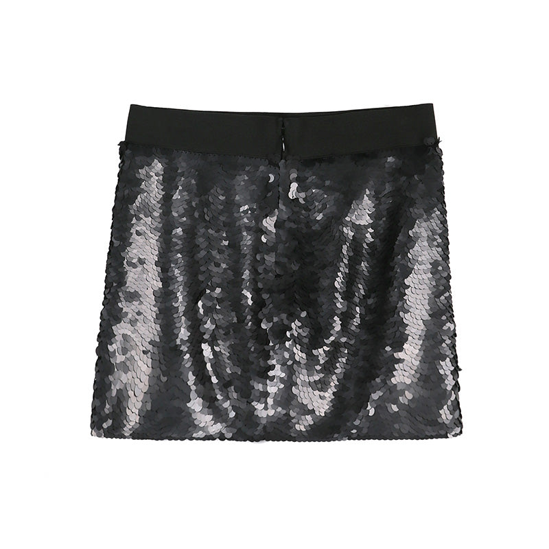 JJparty-C104 Women silk fully sequinned party min skirt