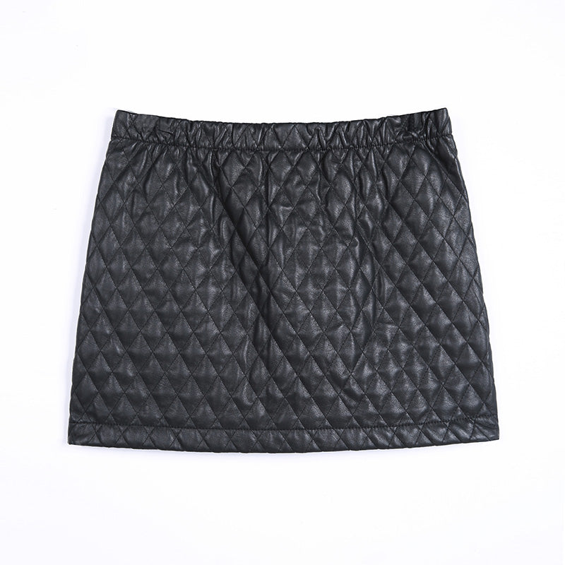 JJparty-S253 Women faux leather diamond quilted mini skirt