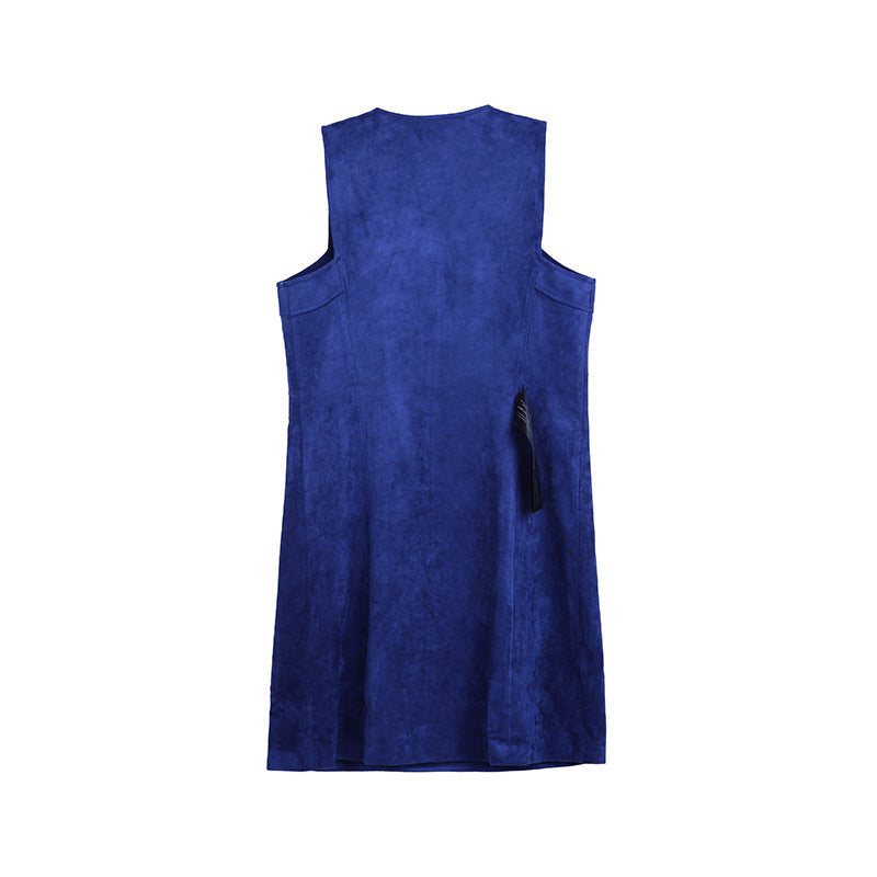 JJparty-9K42 Women stretch faux suede round neck sleeveless short sheath dress