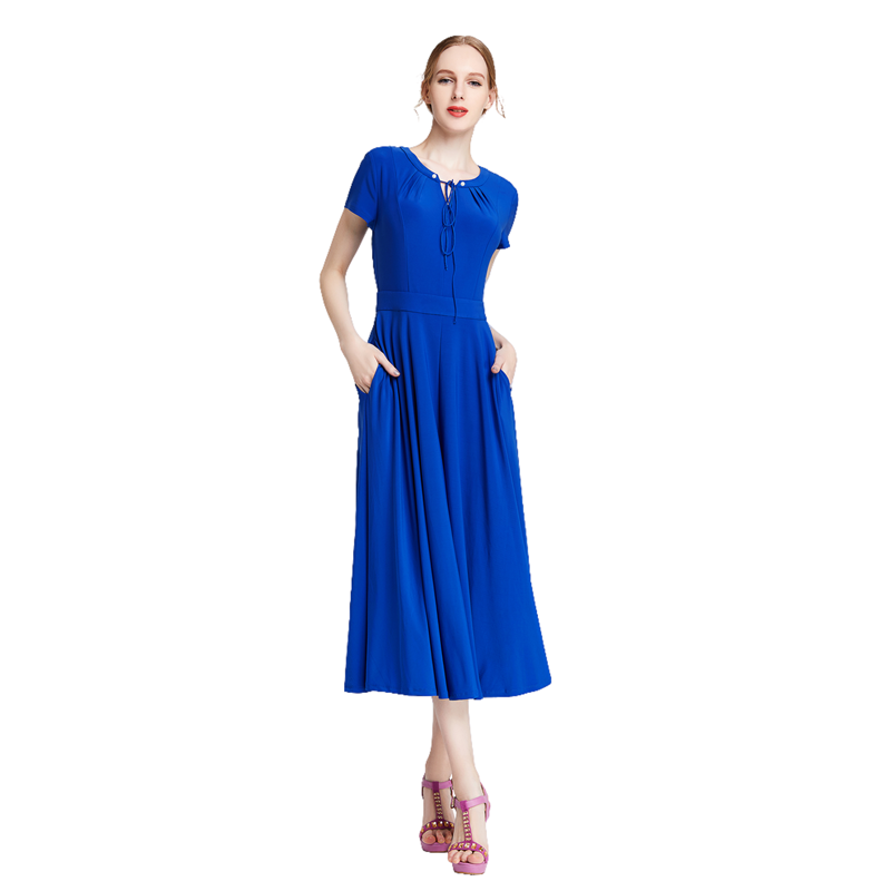 JJparty-H628 Women solid knit cap sleeves midi day dress
