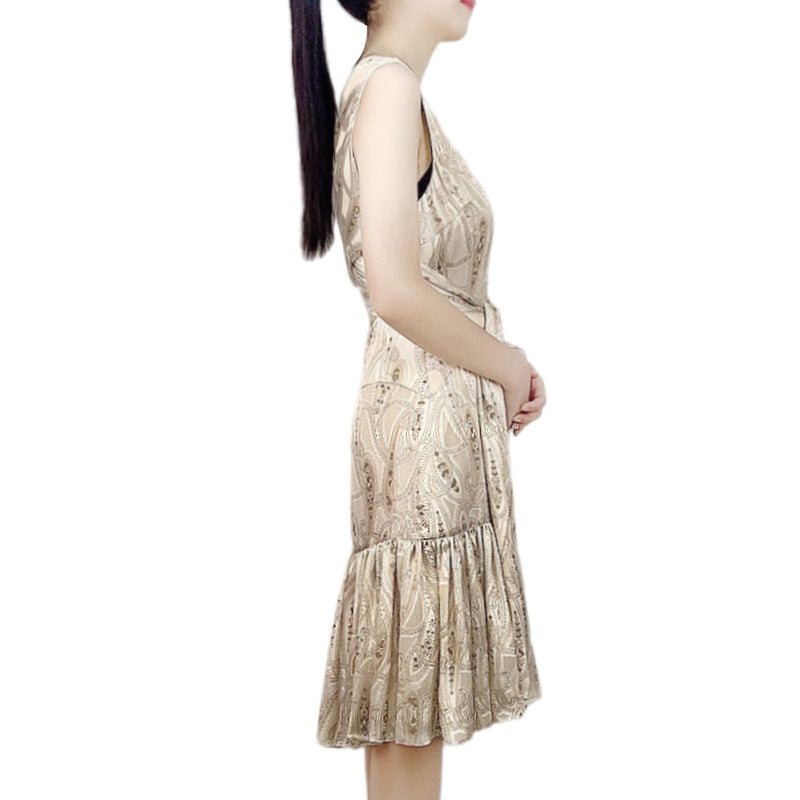 JJparty-D230 Women paisley print wraparound tie-waist tiered party dress