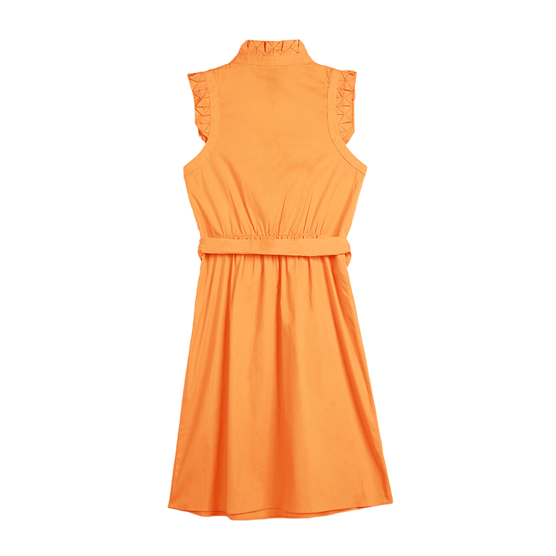 JJparty-B528 Women cotton V neck sleeveless ruffle detail straight hem mini dress
