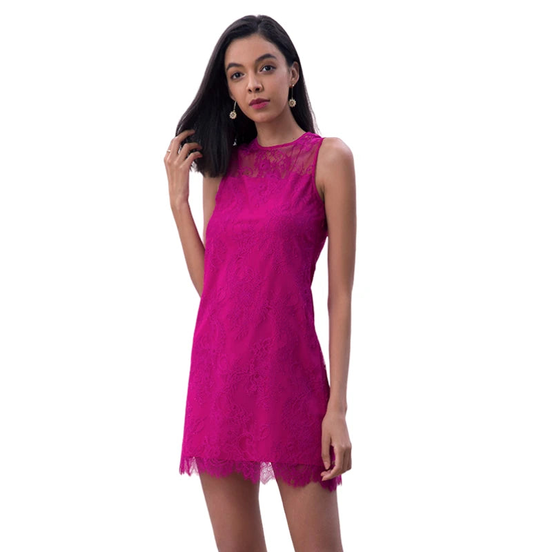 JJparty-D097-5 Women Floral eyelash lace sleeveless fitted day and party mini dress