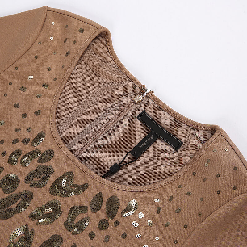 JJparty-U407 Women solid knit scoop neck cap sleeves sequinned bodycon mini dress
