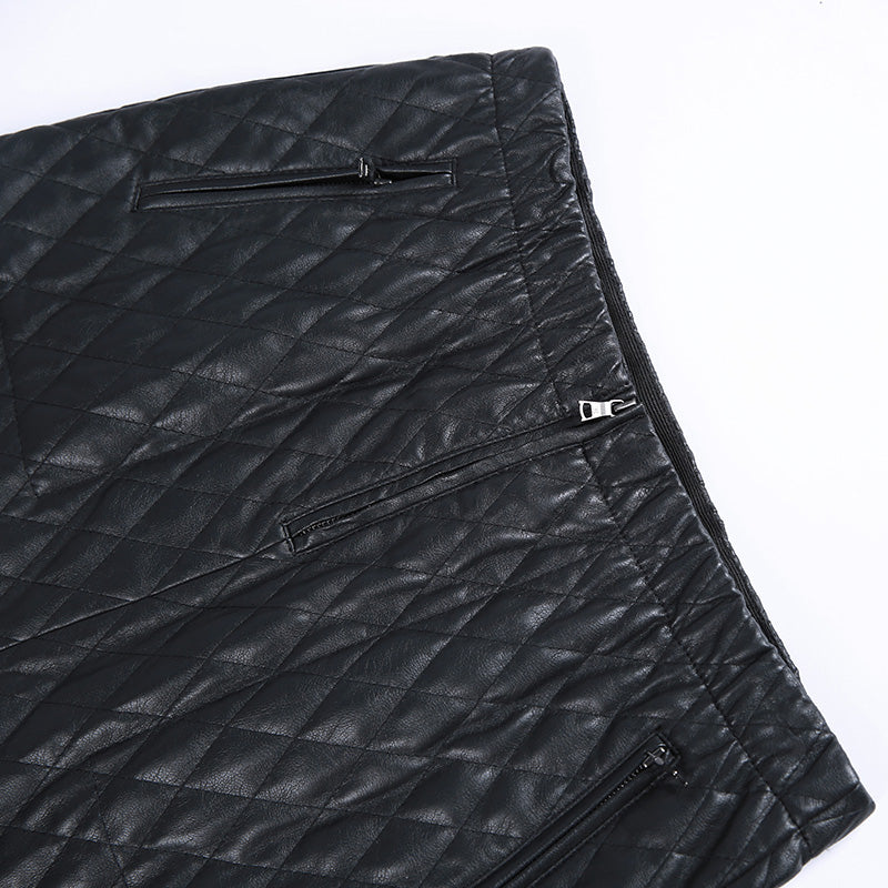 JJparty-S253 Women faux leather diamond quilted mini skirt