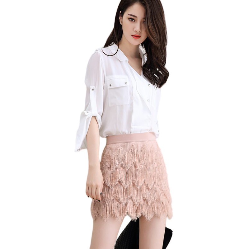 JJparty-D165 Women multi layers fringes mini party skirt