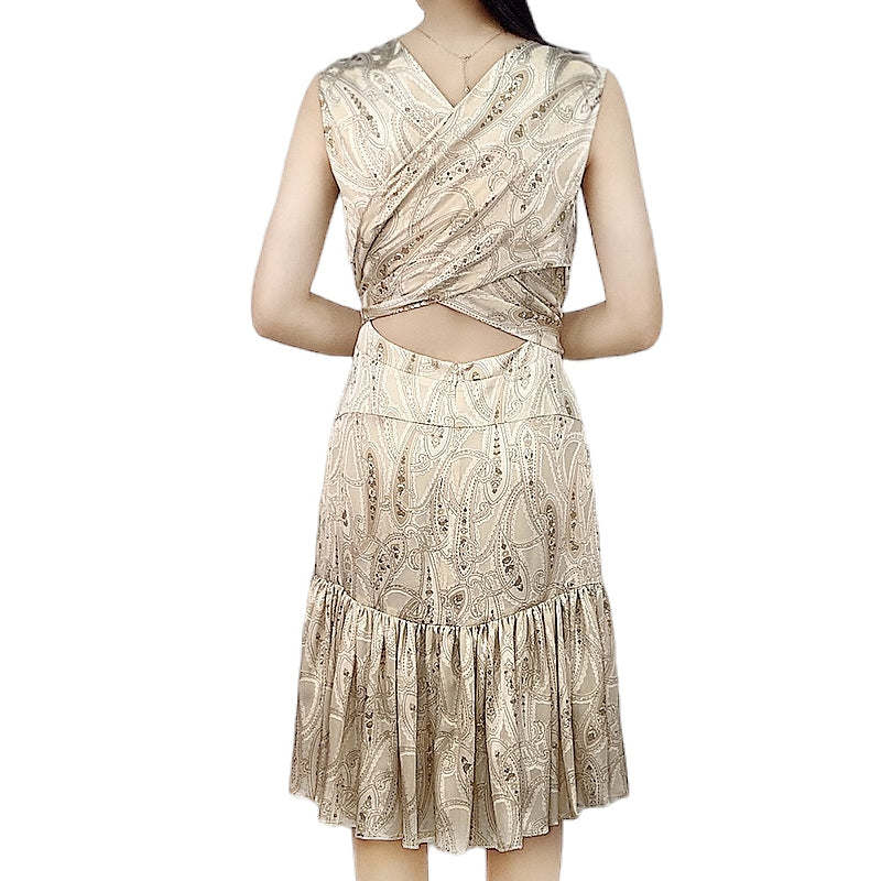 JJparty-D230 Women paisley print wraparound tie-waist tiered party dress