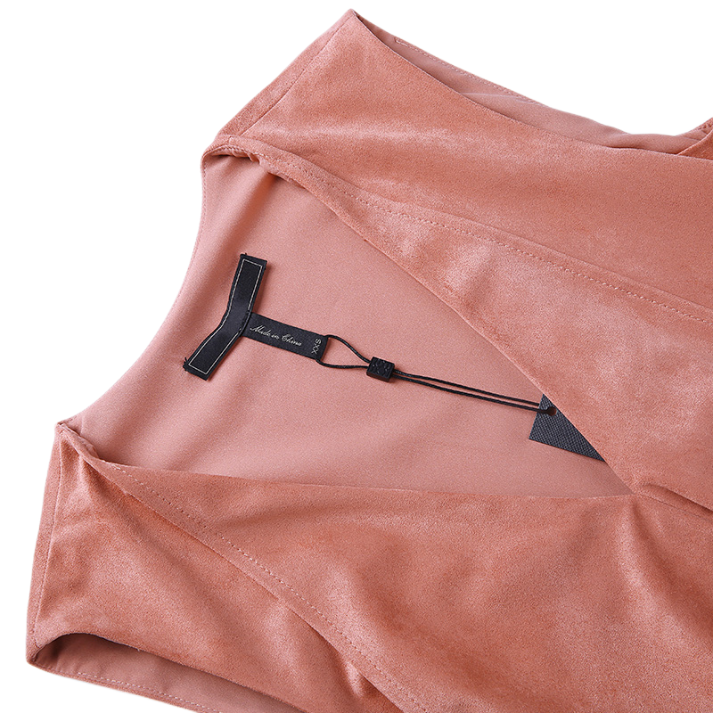 JJparty-9K51 Women faux suede V-neck front drape design high-low asymmetrical hem day dress