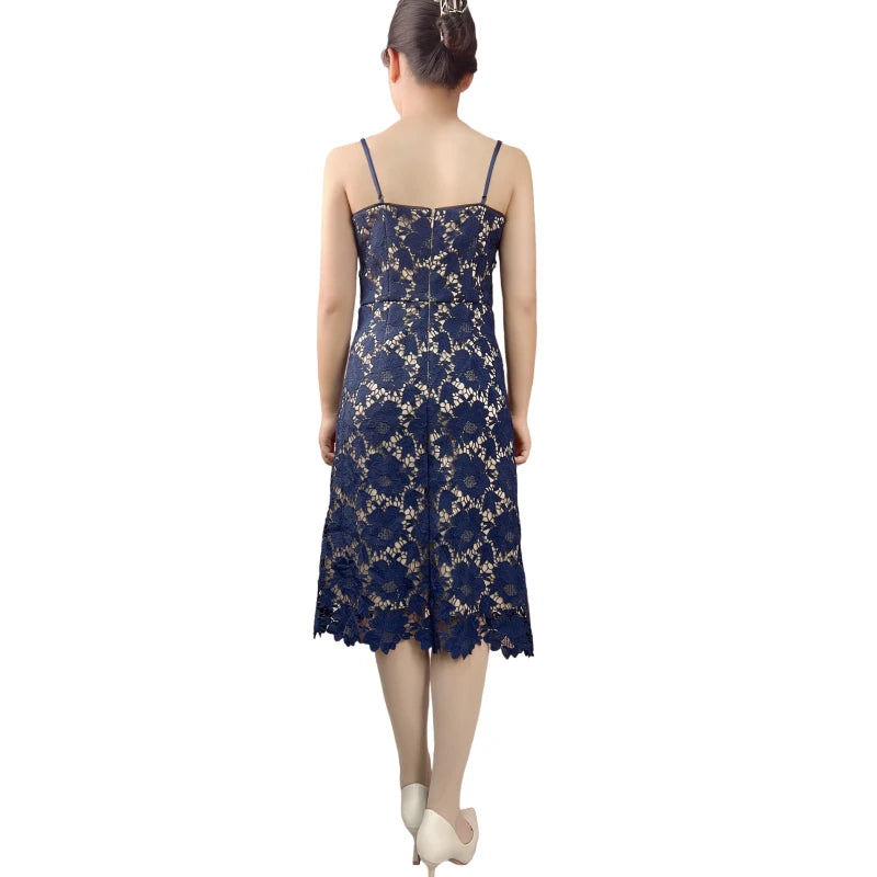 JJparty-D405 Women flower embroidered lace bare shoulder midi party dress