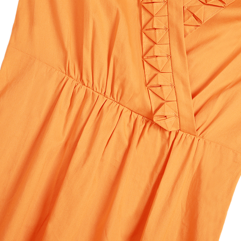 JJparty-B528 Women cotton V neck sleeveless ruffle detail straight hem mini dress