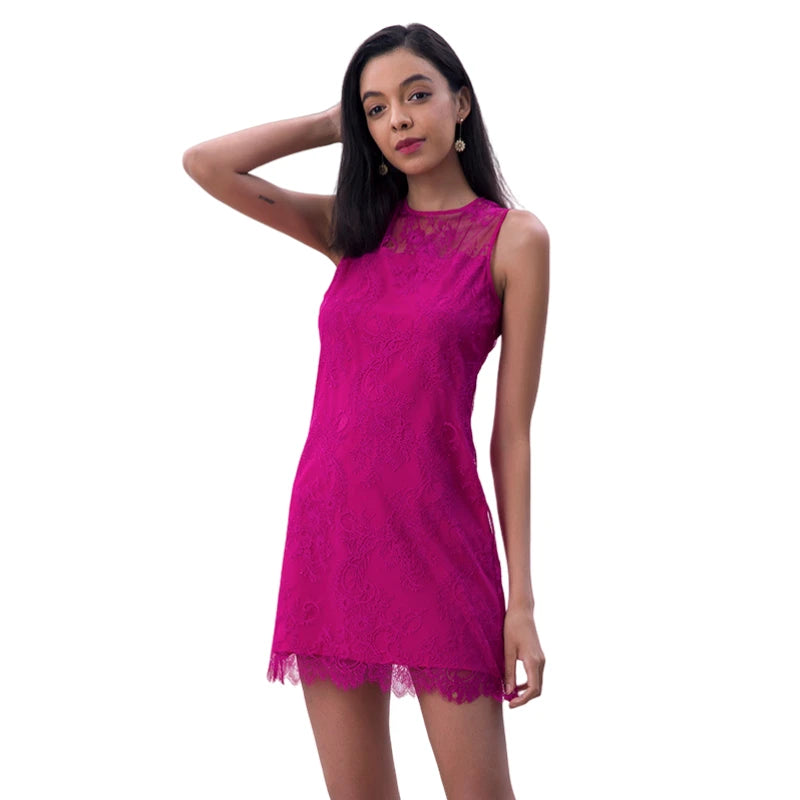 JJparty-D097-5 Women Floral eyelash lace sleeveless fitted day and party mini dress