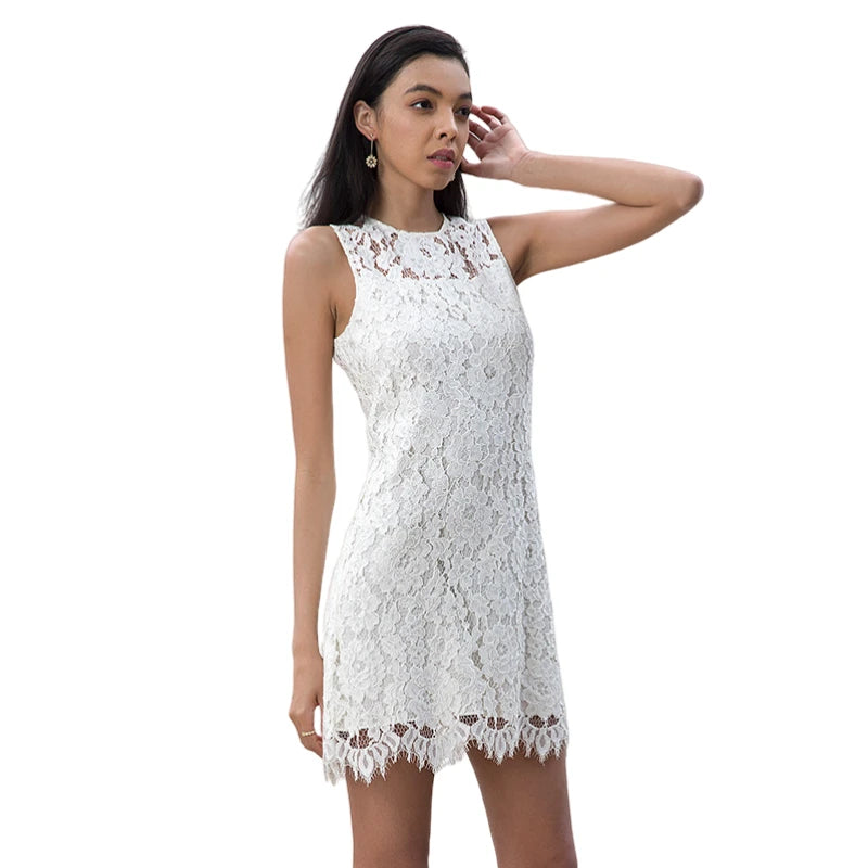 JJparty-D097 Women floral eyelash lace sleeveless fitted day and party mini dress