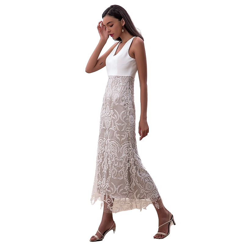 JJparty-D187 Women sequin embellished V-neck fluted midi evening dress