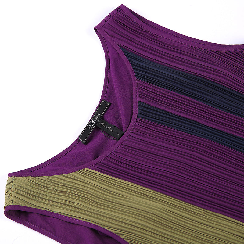 JJparty-T869 Women color-block patchwork design pleated midi party dress