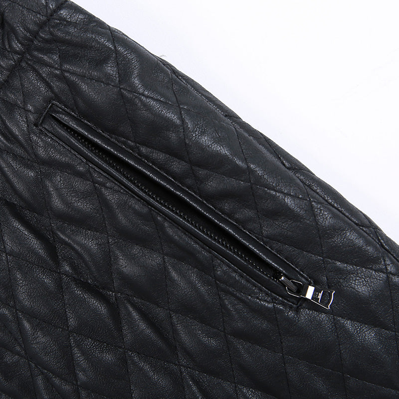 JJparty-S253 Women faux leather diamond quilted mini skirt