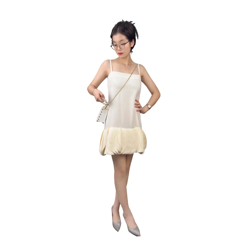 JJparty-D426 Women solid strappy multi-layers motif decorated hemline mini party dress